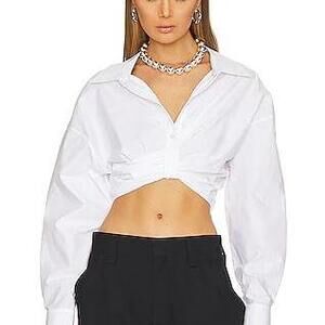 Alexander Wang Draped Cropped Shirt with Placket Detail in Bright White